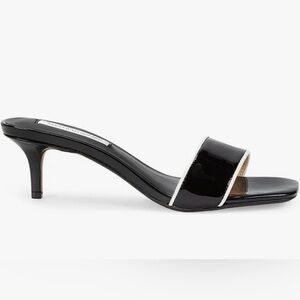 Saks Fifth Avenue Black Patent Kitten Heel with White Trim